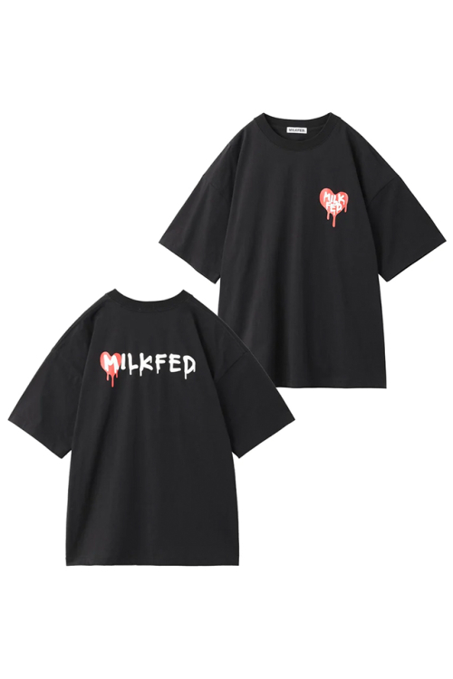 MILKFED. ミルクフェド 103232011006 LOVE DRIP LOGO WIDE S/S TEE MILKFED. Tシャツ BLACK 正規通販 レディース