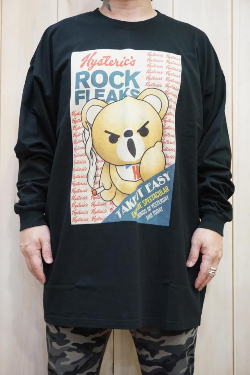 HYSTERIC GLAMOUR ヒステリックグラマー 01223CL01 ROCK FLEAKS オーバーサイズTシャツ BLACK 正規通販 レディース メンズ ユニセックス