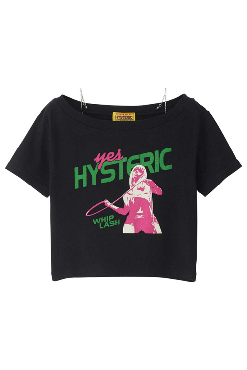 HYSTERIC GLAMOUR ヒステリックグラマー 01251CT21 WHIP LASH ショート丈Tシャツ BLACK 正規通販 レディース