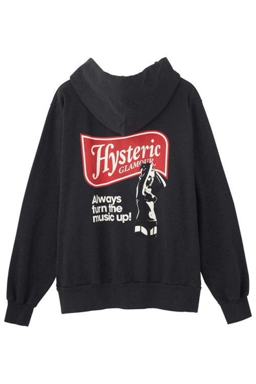 HYSTERIC GLAMOUR ヒステリックグラマー 02233CF01 MUSIC UP パーカー BLACK 正規通販 メンズ