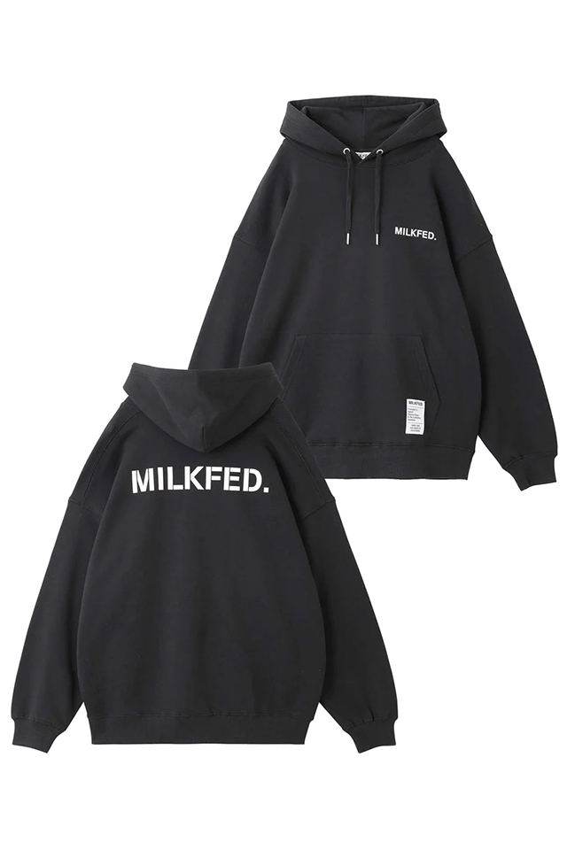 MILKFED. ミルクフェド 103231012001 STENCIL LOGO WIDE SWEAT HOODIE MILKFED. パーカー BLACK 正規通販 レディース