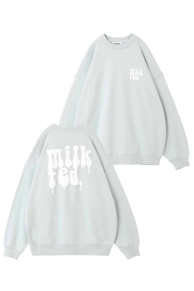 MILKFED. ミルクフェド 103231012005 DRIP LOGO BIG SWEAT TOP MILKFED. クルーネックスウェット LtBLUE 正規通販 レディース