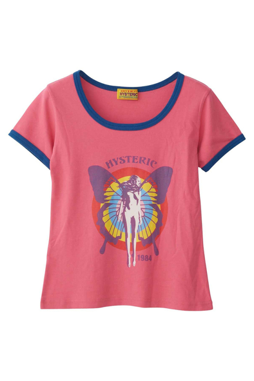 HYSTERIC GLAMOUR ヒステリックグラマー 01241CT23 HYSTERIC BUTTERFLY チビTシャツ PINK 正規通販 レディース
