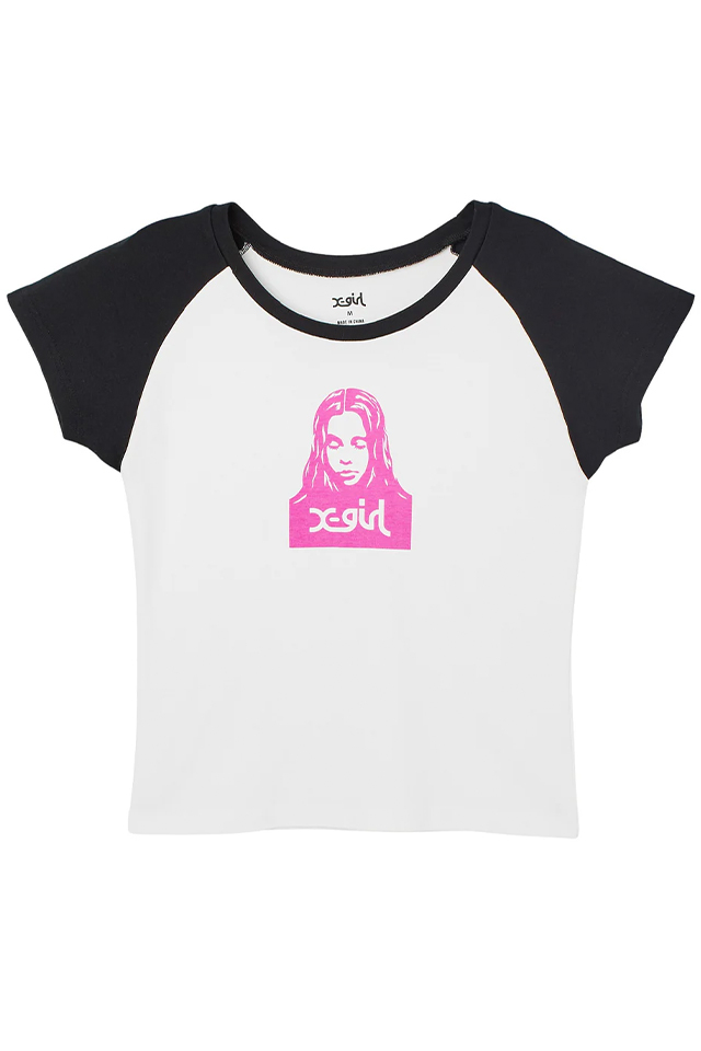 X-girl エックスガール 105262011001 FACE RAGLAN S/S BABY TEE ベビーTシャツ WHITE 正規通販 レディース
