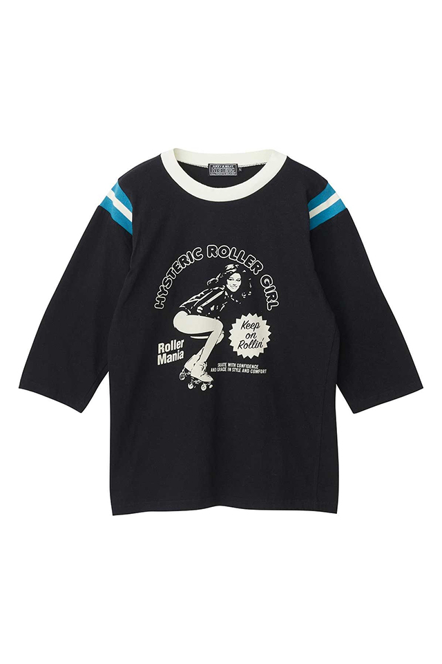 HYSTERIC GLAMOUR ヒステリックグラマー 01263CL01 HYSTERIC ROLLER MANIA GIRL 七分袖Tシャツ BLACK 正規通販 レディース