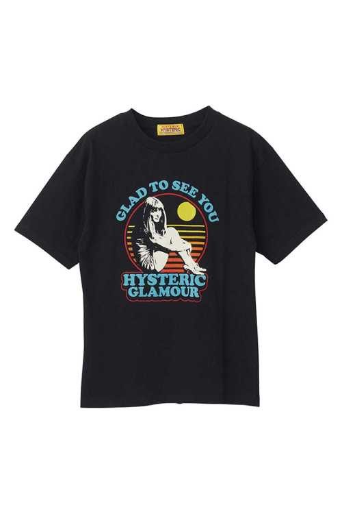 HYSTERIC GLAMOUR ヒステリックグラマー 01263CT02 GLAD TO SEE YOU Tシャツ BLACK 正規通販 レディース