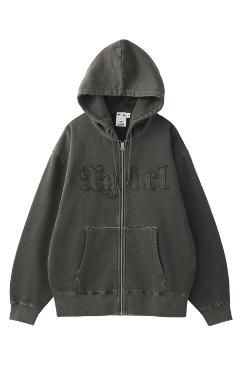 X-girl エックスガール 105253012015 LOGO PATCH PIGMENT DYED ZIP UP SWEAT HOODIE ジップパーカー BLACK 正規通販 レディース