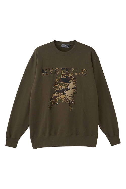 HYSTERIC GLAMOUR ヒステリックグラマー 02253CS01 WOMAN HEADバックアップリケ スウェット KHAKI 正規通販 メンズ