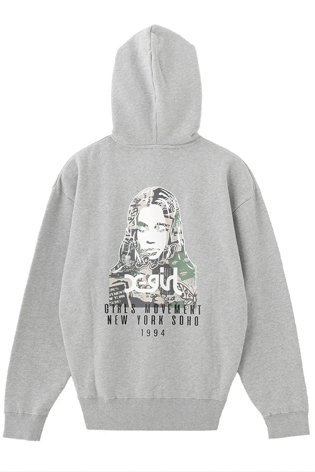 X-girl エックスガール 105254012031 COLLAGE CAMO FACE ZIP UP SWEAT HOODIE ジップパーカー ASH 正規通販 レディース