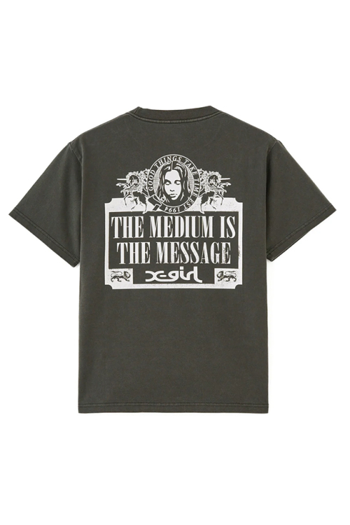 X-girl エックスガール 105252011039 VINTAGE LABEL FACE LOGO S/S TEE Tシャツ CHACOAL 正規通販 レディース