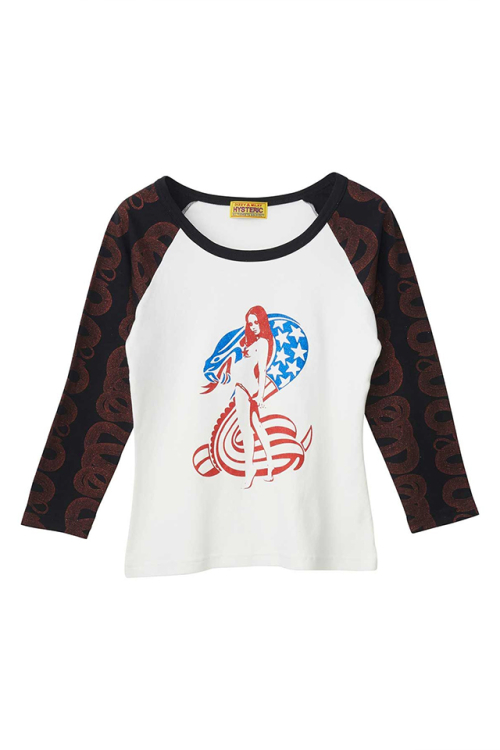 HYSTERIC GLAMOUR ヒステリックグラマー 01263CL02 COBRA 七分袖チビTシャツ WHITE 正規通販 レディース