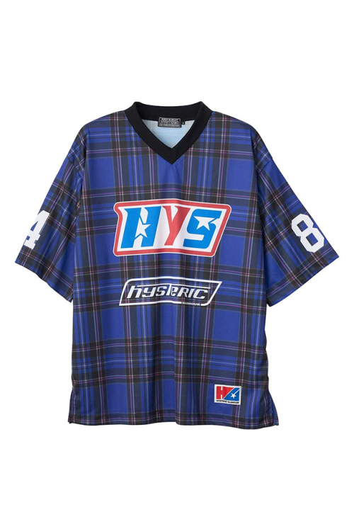 HYSTERIC GLAMOUR ヒステリックグラマー 02261CT42 GUITAR GIRL 84 フットボールシャツ BLUE 正規通販 メンズ