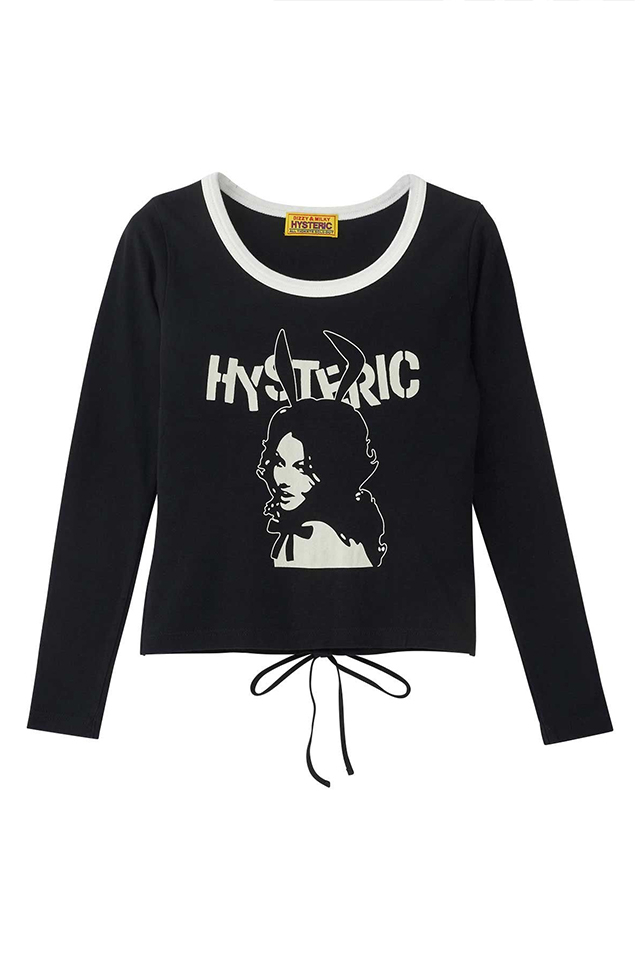 HYSTERIC GLAMOUR ヒステリックグラマー 01253CL05 BUNNY GIRLレースアップ チビTシャツ BLACK 正規通販 レディース