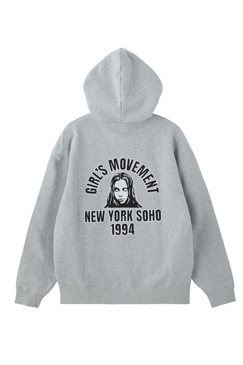 X-girl エックスガール 105263012008 ARCH LOGO AND FACE PATCH ZIP UP SWEAT HOODIE ジップパーカー ASH 正規通販 レディース