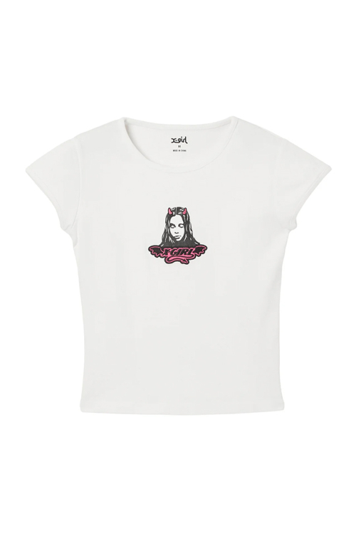 X-girl エックスガール 105262011017 DEVIL FACE S/S BABY TEE ベビーTシャツ WHITE 正規通販 レディース