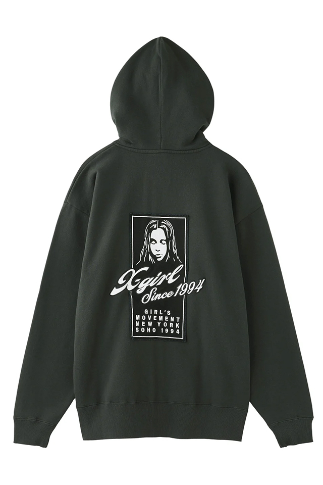 X-girl エックスガール 105253012005 FACE BOX PATCH ZIP UP SWEAT HOODIE ジップパーカー CHACOAL 正規通販 レディース