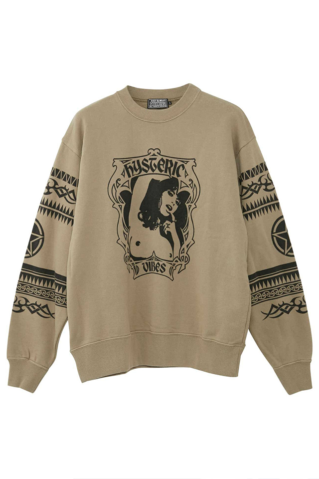 HYSTERIC GLAMOUR ヒステリックグラマー 02231CS05 HYSTERIC VIBES スウェット KHAKI 正規通販 メンズ