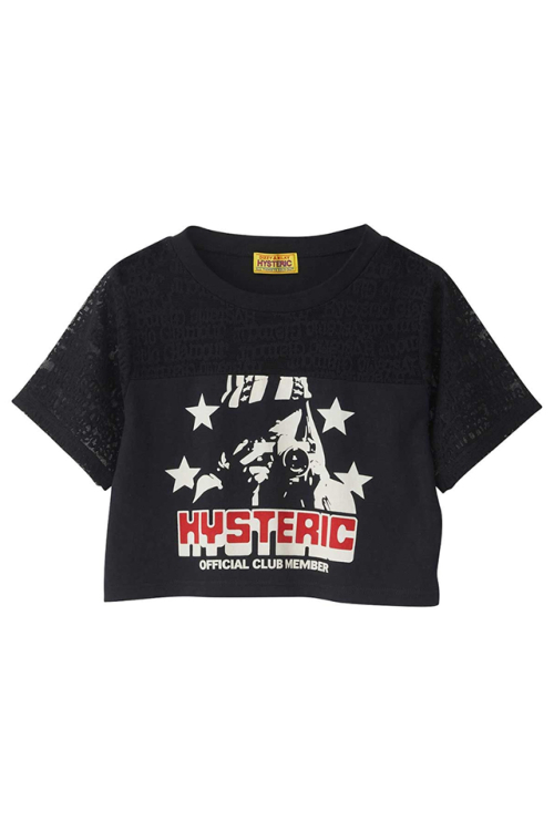 HYSTERIC GLAMOUR ヒステリックグラマー 01251CT17 CAMERA CLUB ショート丈Tシャツ BLACK 正規通販 レディース