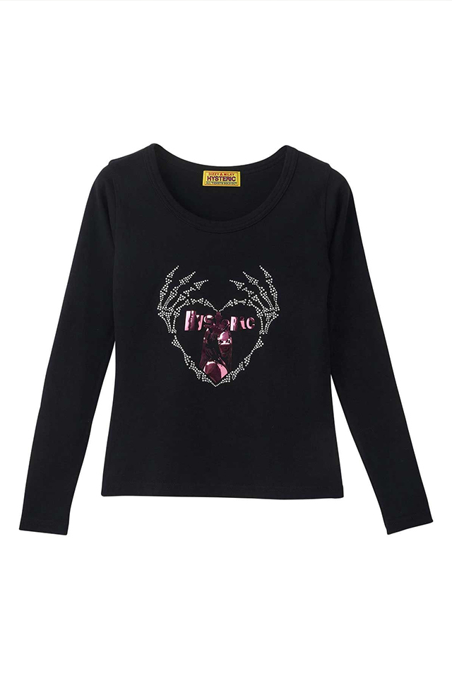 HYSTERIC GLAMOUR ヒステリックグラマー 01253CL06 SKELETON HANDS チビTシャツ BLACK 正規通販 レディース