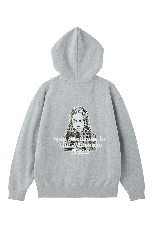 X-girl エックスガール 105263012009 BRUSHED COLLAGE GRAPHIC FACE PATCH ZIP UP SWEAT HOODIE ジップパーカー ASH 正規通販 レディース