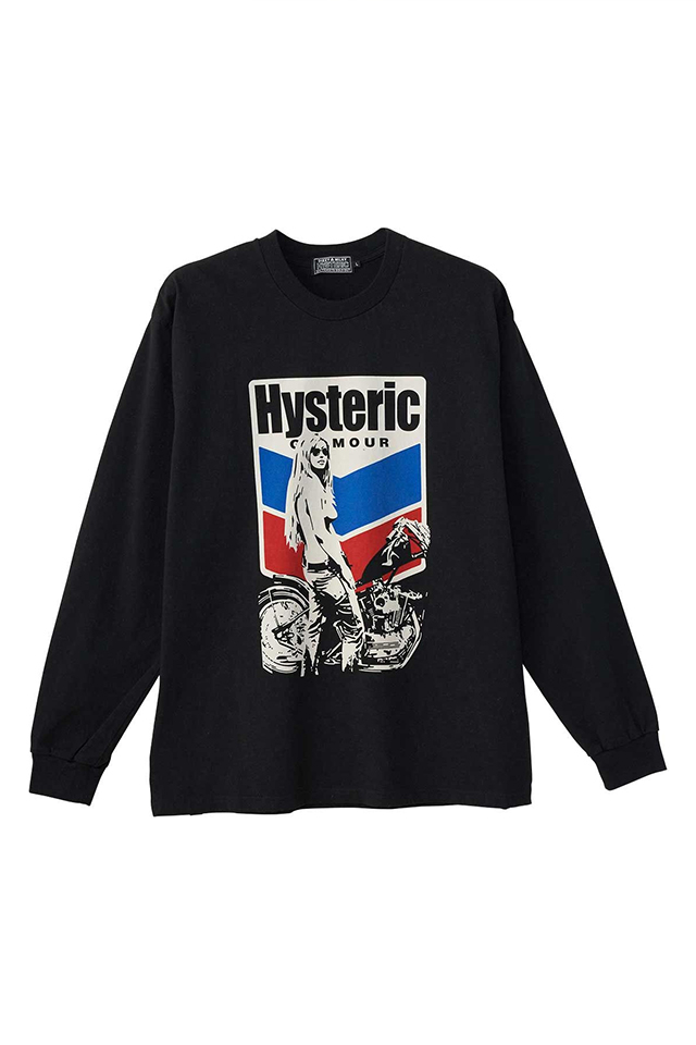 HYSTERIC GLAMOUR ヒステリックグラマー 02253CL07 MOTORCYCLE GIRL Tシャツ BLACK 正規通販 メンズ