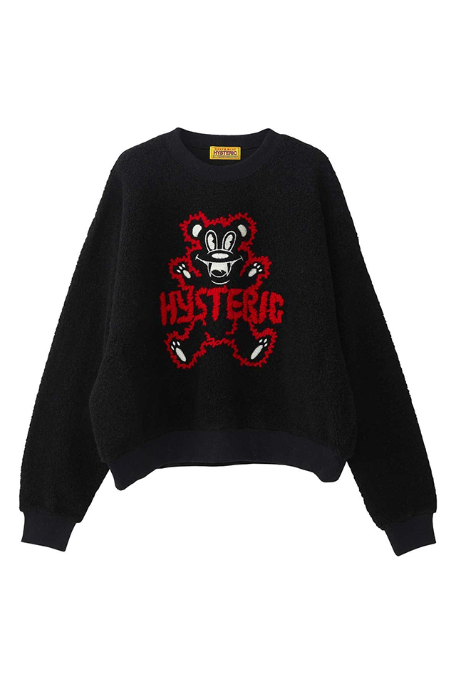 HYSTERIC GLAMOUR ヒステリックグラマー 01253CS03 FIRE BEAR刺繍 オーバーサイズスウェット BLACK 正規通販 レディース
