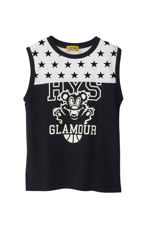 HYSTERIC GLAMOUR ヒステリックグラマー 01251CR03 FIRE BEAR COLLEGE ノースリーブ BLACK 正規通販 レディース