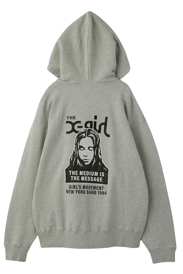 X-girl エックスガール 105254012014 FACE PATCH AND LOGO ZIP UP SWEAT HOODIE ジップパーカー ASH 正規通販 レディース