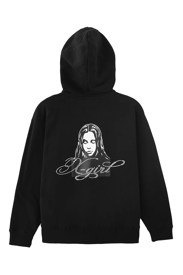 X-girl エックスガール 105261012017 RHINESTONE LOGO AND FACE ZIP UP SWEAT HOODIE ジップパーカー BLACK 正規通販 レディース