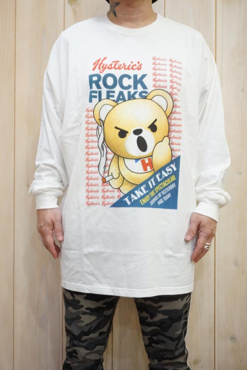 HYSTERIC GLAMOUR ヒステリックグラマー 01223CL01 ROCK FLEAKS オーバーサイズTシャツ WHITE 正規通販 レディース メンズ ユニセックス