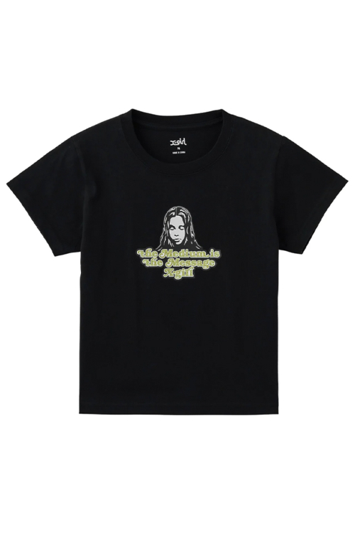 X-girl エックスガール 105261011012 GLITTER LOGO AND FACE S/S BABY TEE ベビーTシャツ BLACK 正規通販 レディース