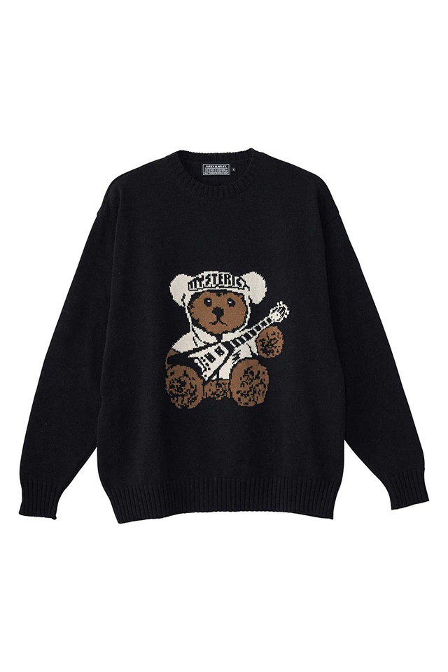 HYSTERIC GLAMOUR ヒステリックグラマー 02253NS03 HYSTERIC TEDDY FLYING Vジャカード セーター BLACK 正規通販 メンズ レディース
