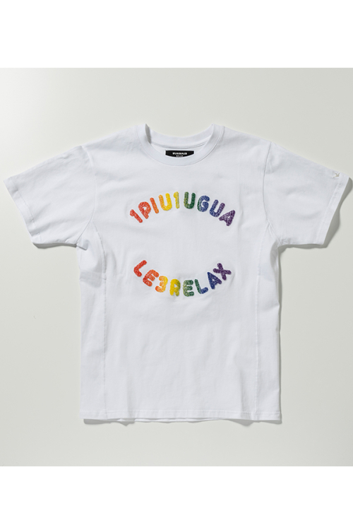 1PIU1UGUALE3 RELAX ウノピゥウノウグァーレトレ リラックス UST-23018 レインボーサークルロゴ半袖Tシャツ WHITE 正規通販 メンズ