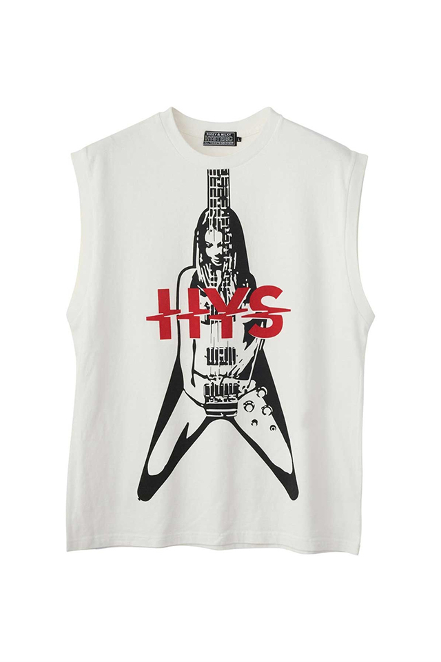 HYSTERIC GLAMOUR ヒステリックグラマー 02251CR01 FLYING V ノースリーブTシャツ WHITE 正規通販 メンズ