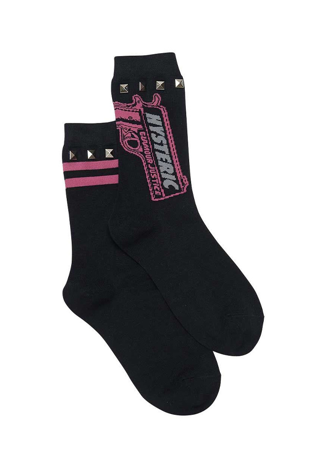 HYSTERIC GLAMOUR ヒステリックグラマー 01263QT01 GLAMOUR JUSTICE スタッズソックス BLACK 正規通販 レディース