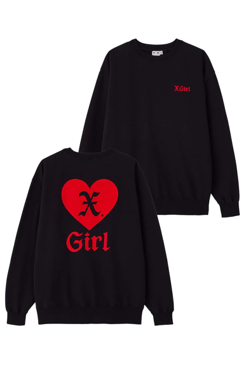 X-girl エックスガール 105233012004 HEART CREWNECK SWEAT TOP X-girl クルーネックスウェット BLACK 正規通販 レディース