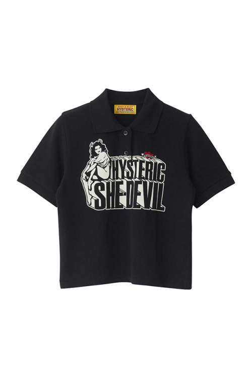 HYSTERIC GLAMOUR ヒステリックグラマー 01251CH01 SHE DEVIL ポロシャツ BLACK 正規通販 レディース