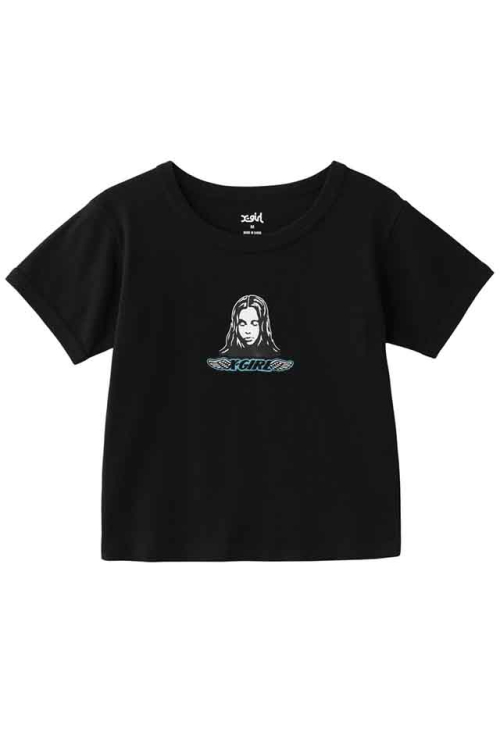 X-girl エックスガール 105252011019 ANGEL FACE PATCH S/S BABY TEE ベビーTシャツ BLACK 正規通販 レディース