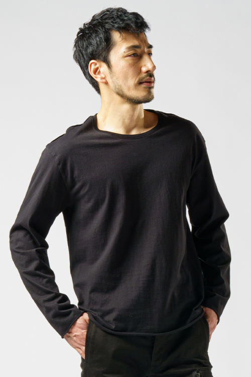 wjk 7330 js01c wide cut-off crew-neck L/S ワイドカットオフクルーネックカットソー BLACK 正規通販 メンズ