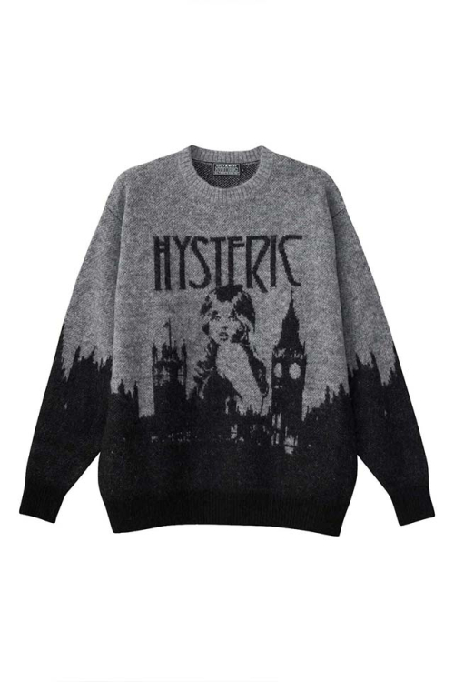 HYSTERIC GLAMOUR ヒステリックグラマー 02253NS12 LONDON CALLINGジャカード セーター BLACK 正規通販 メンズ レディース