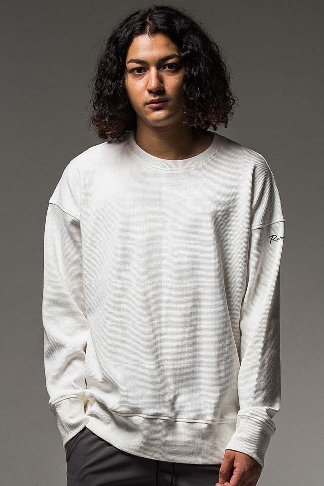 RESOUND CLOTHING  リサウンドクロージング BASIC-CUT-002 wafful thermal loose trainer ワッフルサーマルルーズトレーナー WHITE 正規通販 メンズ