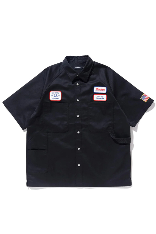 XLARGE エクストララージ 101232014004 LOGO PATCH S/S WORK SHIRT XLARGE ワークシャツ BLACK 正規通販 メンズ レディース