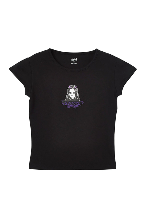 X-girl エックスガール 105262011017 DEVIL FACE S/S BABY TEE ベビーTシャツ BLACK 正規通販 レディース