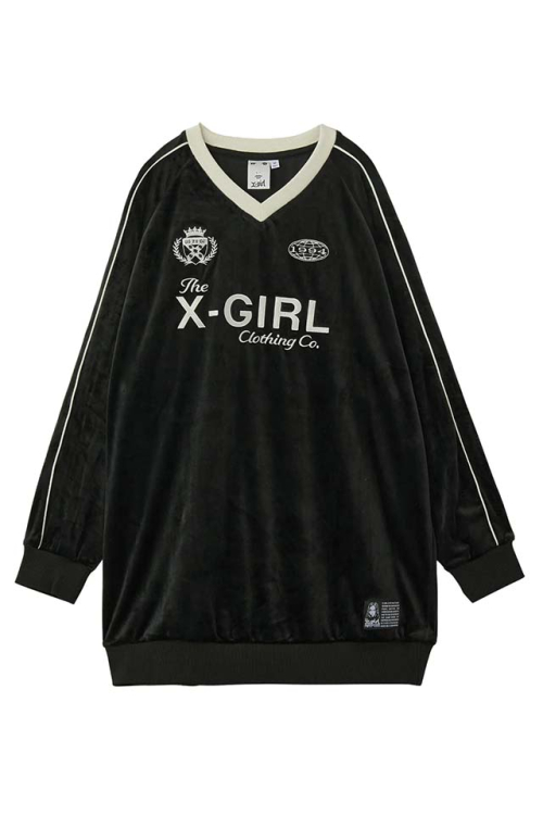 X-girl エックスガール 105254041001 VELOUR GAME SHIRT DRESS ゲームシャツワンピース BLACK 正規通販 レディース