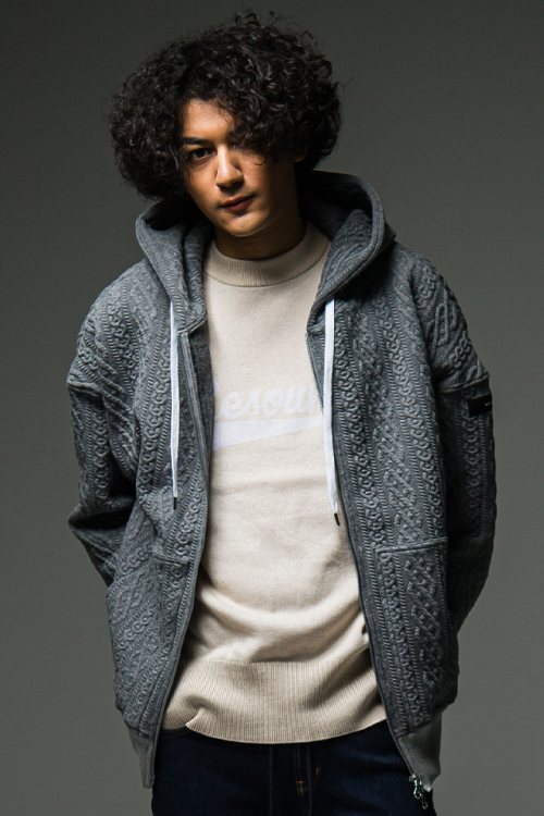 RESOUND CLOTHING リサウンドクロージング RC29-C-004 ROPE zip loose hoodie キルティングジップアップパーカー GRAY 正規通販 メンズ