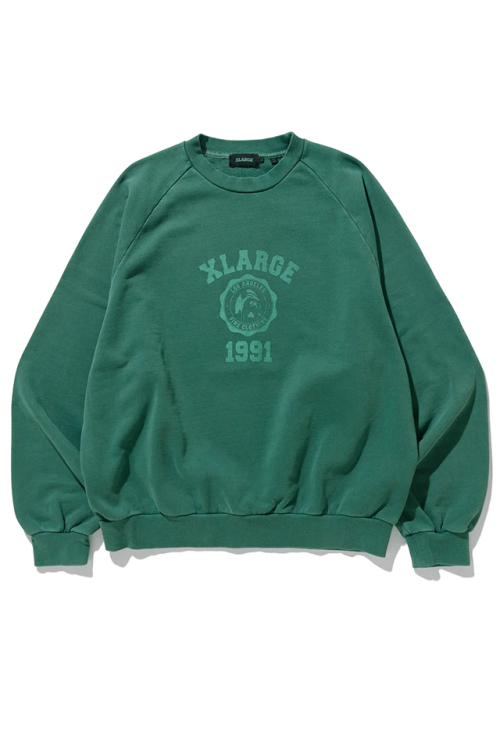 XLARGE OVERDYE RAGLAN CREWNECK SWEAT XLARGE クルーネックスウェット GREEN 101224012011 正規通販 メンズ レディース