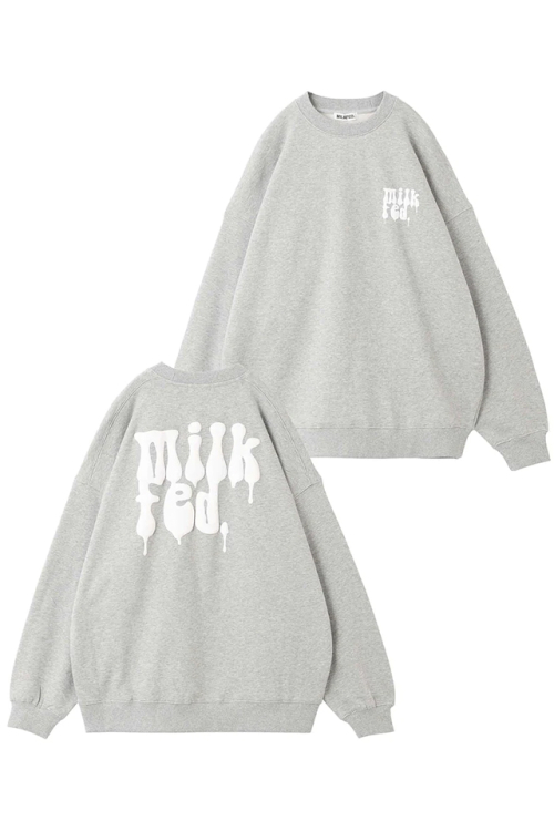 MILKFED. ミルクフェド 103231012005 DRIP LOGO BIG SWEAT TOP MILKFED. クルーネックスウェット ASH 正規通販 レディース