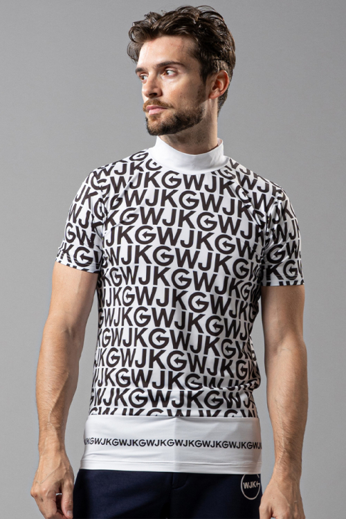 WJKG gf704b mock neck print T モックネックプリントT WHITE × BLACK 正規通販 メンズ ゴルフ