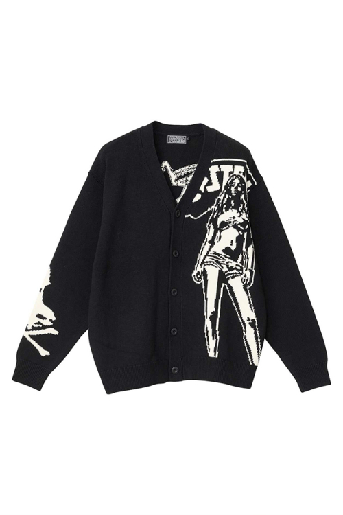 HYSTERIC GLAMOUR ヒステリックグラマー 02263ND01 HYSTERIC WOMAN編込 カーディガン BLACK 正規通販 メンズ レディース