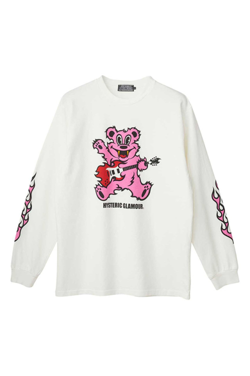 HYSTERIC GLAMOUR ヒステリックグラマー 02263CL07 FIRE BEAR GUITAR Tシャツ WHITE 正規通販 メンズ